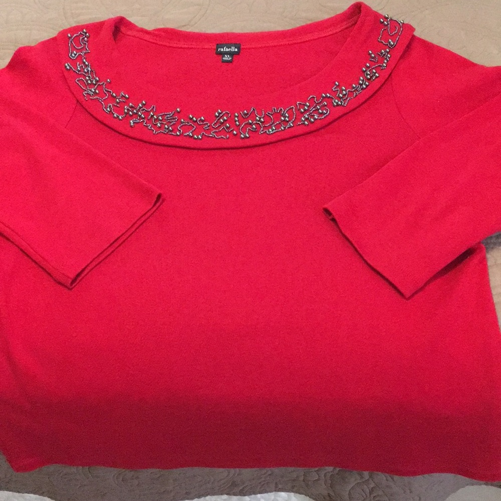 Rafaella Beaded Scoop Neck Knit Top SZ XL